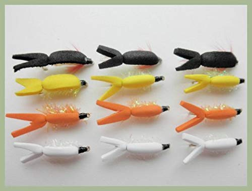 Troutflies UK Köder Fliegen schwimmend Fry Fry Angeln, 12 Stück, 3 Farben, Größe 10 weiß, gelb, orange, zum Fliegenfischen