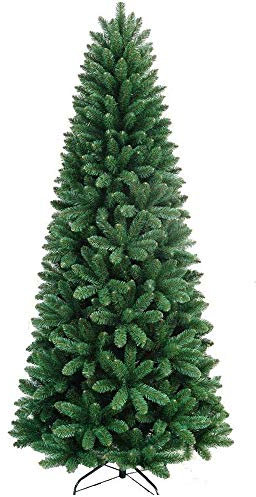 Bakaji Albero Di Natale SLIM Molto Folto Nuova Versione Pino Dei Sogni Ecologico e Ignifugo Con Base a Croce In Ferro Pieghevole Apertura a Stella Verde (210 cm)