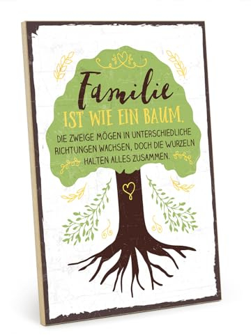 TypeStoff Holzschild mit Spruch – FAMILIE IST WIE EIN BAUM – im Vintage-Look mit Zitat als Geschenk und Dekoration - HS-00567