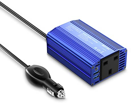 BESTEK 300W Power Inverters 12V to 240V 230V Transformer Car Charger Lighter Adapter with 3 Pin Plug and Dual USB Ports (Blue)