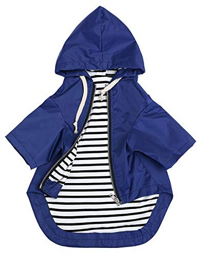 Stylish Premium Yellow Dog Raincoat - Zip Up with Reflective Buttons, Pockets, Rain Resistant, Adjustable Drawstring - Blue - M