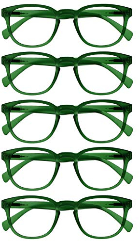 OPULIZE Pop Lesebrille 5er Pack Keck Rund Matt Rahmen Federscharniere Kratzfest Grün Herren Damen RRRRR2-6 +2.00
