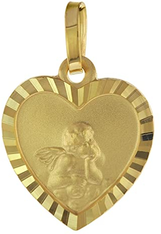 trendor Ketten-Anhänger für Kinder Herz mit Engel Gold 585 / 14K liebevoller Goldanhänger für Mädchen oder Jungen, Engelanhänger für Kids, Goldschmuck 75537