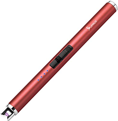 SUPRUS Lichtbogen Eletorot Elektronisch Feuerzeug Stabfeuerzeug Triple-SICHERHEITS USB Aufladbares Plasma Feuerzeug Tragbare Winddichte Flammenlose (Rot)