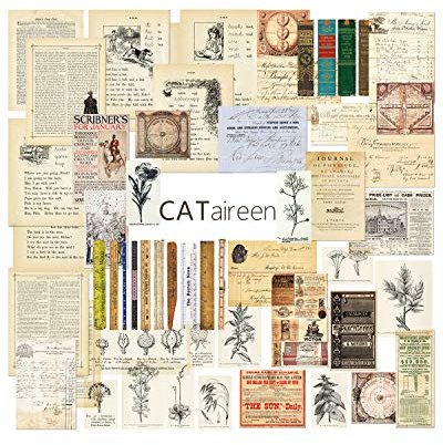 Junk Journal Vintage Elements Decoupage by CATaireen Old Poster Paper Ruler Bullet Travel Mixed Media Supplies Scrapbook Zubehör 50 Stück
