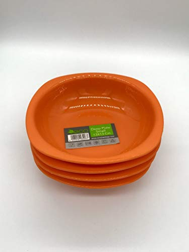 ECO 4 Pc Unbreakable Deep 19 x 19 cm Orange Round Plastic Plates | Large High Edge Kids Plates | Stackable Plastic Plate Reusable for Birthdays, Picnic, BBQ & Parties (Orange, Large)