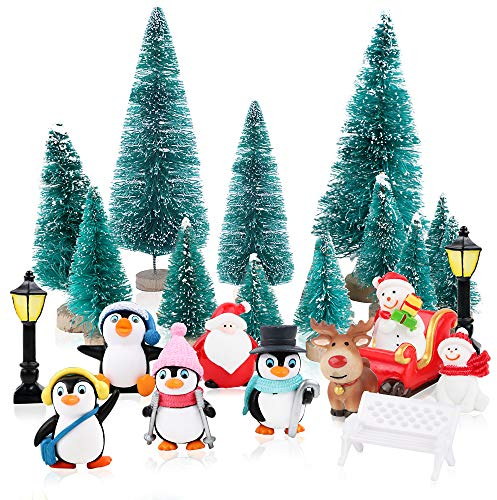 FLOFIA 24 STK. Weihnachten Miniatur Deko Mini Weihnachtsfiguren Klein Weihnachten Deko Figuren Weihnachtsbaum Weihnachtsmann Miniatur Garten Deko Mini Tannenbaum Schneemann Elch Tischdeko