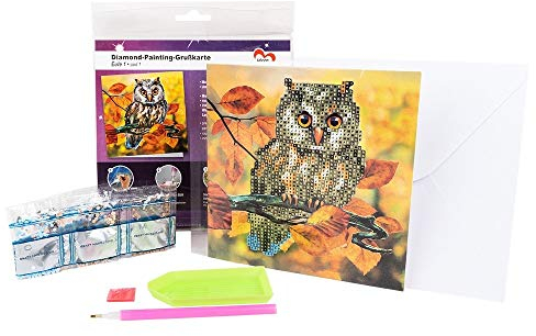 Ideen mit Herz Diamond-Painting-Grußkarte | 16 x 16 cm | 370 g/m² | inkl. Umschlag & Werkzeug (Eule 01)