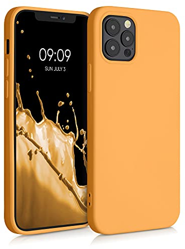 kwmobile Hülle kompatibel mit Apple iPhone 12 / iPhone 12 Pro Hülle - gummierte TPU Silikon Handyhülle - Schutzhülle für kabelloses Laden - Case in Marigold