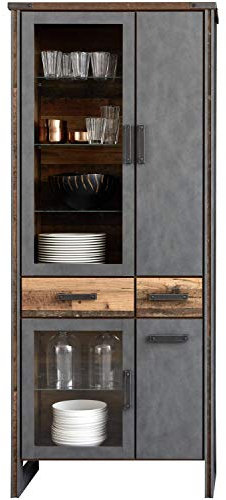 Vitrinenschrank Wohnzimmerschrank | Dekor | Old Wood | Matera | 4 Türen | 1 Schublade