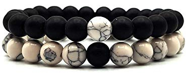 KARDINAL WEIST Onyx Howlith Armband Yin Yang, Edelstein Perlen, Natur Stein Schmuck, Freundschaftsarmband, Partnerarmband (S, Partnerarmband)