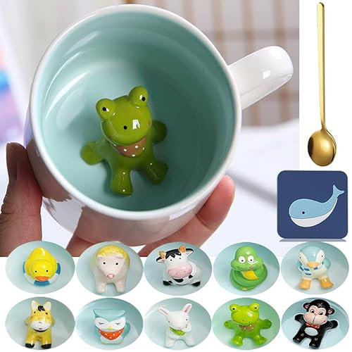 Arawat Mug Rana 3d Animale Regali Con Figura Di Rana All'Interno 350 Ml Tazza Da Tè Con Cucchiaio Sottobicchiere Carino Caffè Tè Tazza Rana Regalo Di Compleanno Per Fidanzati Ragazzi Donne Uomini