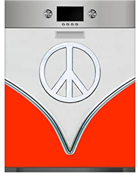 Oedim Vinilo para Lavavajillas Furgo Hippie con Simbolo Paz Rojo, Vinilo Decorativo para lavavajillas, 70x80cm, decoración para cocinas, Pegatina lavavajillas-