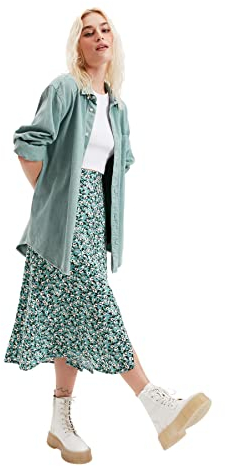 Trendyol Damen Trendyol Tile Flower Pattern Tip Detailed Skirt, Grün, 34 EU