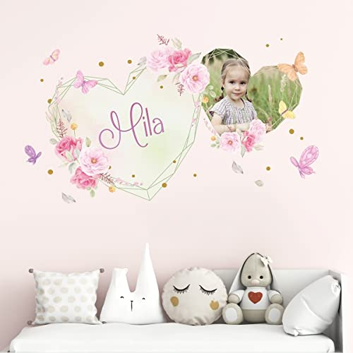 tjapalo®vr230 Namens Wandtattoo mit eigenem Bild Foto Wandtattoo mädchenzimmer Wandtattoo Name wandtattoo kinderzimmer mädchen Wandtattoo Blumen, Größe: B70xH37cm