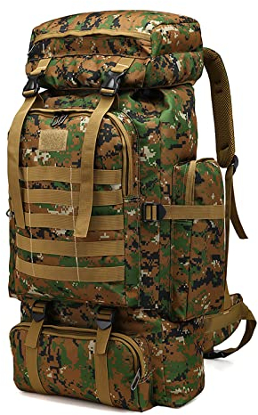 Yinghesheng Notfallrucksack Wanderrucksack militär Armee Rucksack, Fluchtrucksack Große Kapazität 80 L, Camping Ausrüstung Trekking Klettern Rucksack Reisetasche Camouflage,Grün