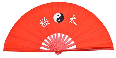 Rehomy Éventail pliable en soie pour arts martiaux Tai Chi Kung Fu en bambou pour spectacle, danse, festival, cadeau (nervures rouge)