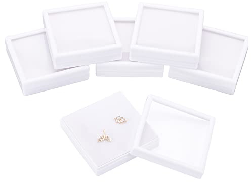 BENECREAT 6 weiße Kunststoffboxen Mit Schwamm Im Inneren, Geschenkboxen, Transparente Fensterpräsentation Für Schmuck Zum Geburtstag, 9x9x2.7cm