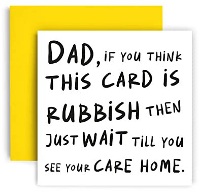 Huxters Dad Birthday Cards - Dad Care home card Fathers Day, Dad Birthday Lustige Geburtstagskarte - Dickes unbeschichtetes 350gsm Papier - Recycelbarer Umschlag - 14,8 cm quadratisch (Dad)