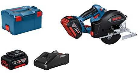 Bosch Professional 18V System Akku Kreissäge GKM 18V-50 (inkl. 2x 5.0Ah Akku, Schnellladegerät GAL 18V-40, 1 Kreissägeblatt, L-BOXX, ohne Akku/ Ladegerät)