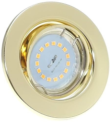 Kamilux 3er Set Decken Einbauleuchte Alva/Farbe Gold/inkl. 230Volt - 5 Watt SMD Leuchtmittel/Modul Step Dimmbar/Aussen Ø=87mm / Lichtfarbe Neutralweiß/sehr FLACH 30mm einbautiefe.