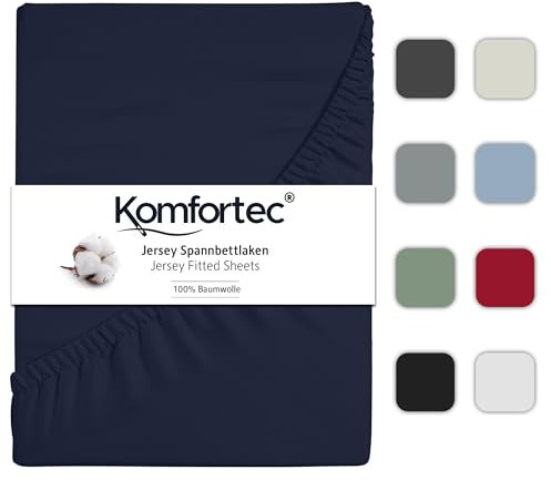 Komfortec Spannbettlaken Jersey 100% Baumwolle – 180x200 cm – 135g/m² – Weich, Atmungsaktiv & Hautfreundlich – Mit Rundumgummi – Oeko-Tex Zertifiziert – Für Boxspring, Topper & Matratzen – Blau