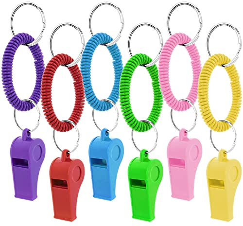 Thinp 6 Stück Trillerpfeife Trillerpfeifen Kinder Sportpfeife Pfeife Plastik Mit Dehnbarem Spulenarmband Lanyard Farben Pfeife Pfeife für Kinder Fußballpfeife,für Schulsport Schiedsrichter-6 Farben