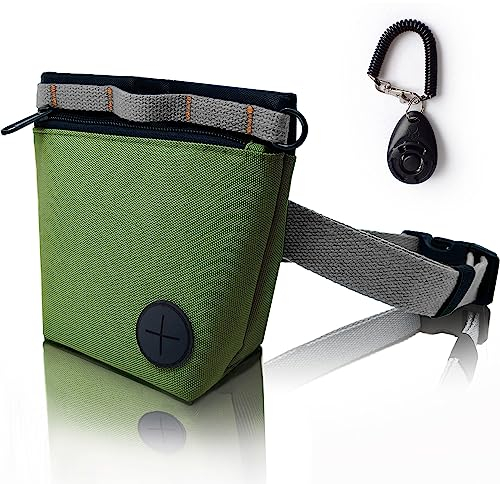KATOZOO Dog Treat Pouch with Dog Training Clicker, Dog Training Treat Bag Kit, Magnetic Closure, Hands-Free Training (Green)