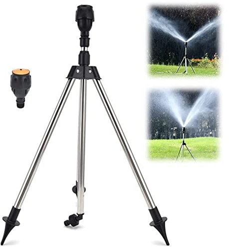 Aspersor de trípode giratorio automático mejorado, trípode de riego giratorio de acero inoxidable, aspersor de soporte telescópico con cobertura