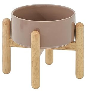 Havniva Keramik 15,5cm erhöht Hundenapf mit Ständer für kleine und mittelgroße Hunde Futter- und Wassernapf (Einzelnapf mit Ständer -brauner Kaffee)