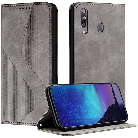 Fatcatparadise Kompatibel mit Samsung Galaxy A20S Hülle, Handyhülle für Samsung A20S, PU Leder Flip Klappbare Wallet Magnet Case Handytasche Klapphülle Schutzhülle für Samsung A20S Hülle (Grau)