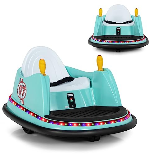 Maxmass 360-Degree Rotation Spin Bumper Car, 6V Battery Powered Kids Waltzer Car with Dual Joystick, Remote Control, Flashing Lights and Music, Electric Ride on Vehicle Toy Car for Boys Girls (Green)