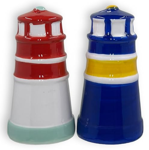 MIJOMA Salz- & Pfefferstreuer Set - Stilvolles Porzellandesign, Lebensmittelecht, Einfach zu Befüllen - Verschiedene lustige & niedliche Designs zur Auswahl (Leuchttürme, 2-teilig)