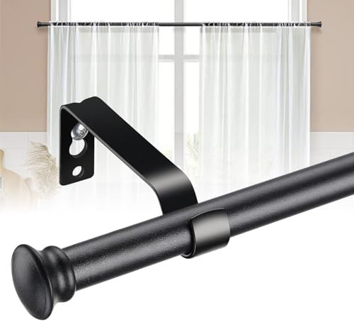 Bastone per tende nero per finestre, in acciaio inox, resistente, per cucina, camera da letto, soggiorno, bagno, patio, regolabile, 71-193 cm, con estremità piatta moderna