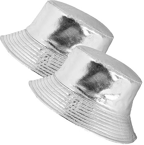 Eigso 2 Pcs Unisex Silber Wild Camping Metallic Eimer Hut für Frauen Männer Sonnenschutz Leichtgewicht Fischer Hut für Frau Mann