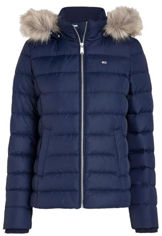 Tommy Jeans Women’s Basic Hooded Puffer Jacket, Blue (Dark Night Navy), XL