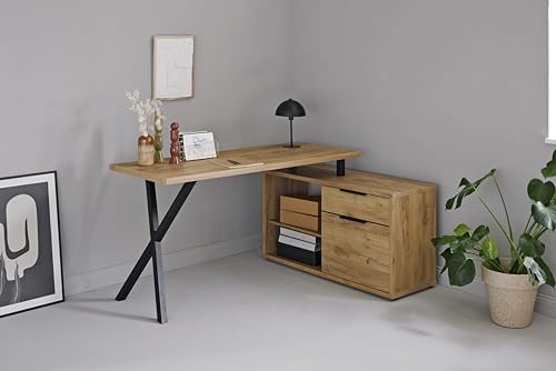 Jahnke Eckschreibtisch X-TRA C 145 E Kerneiche/Schwarz