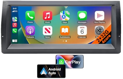 10.25 Zoll Android 13 Autoradio für BMW 5 Serie E39, E53, X5, M5 mit GPS-Navigation, CarPlay, Android Auto, unterstützt Bluetooth, FM, DAB+, WLAN, USB, Lenkradsteuerung (4core 2GB+32GB)