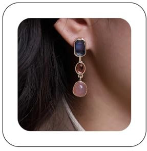 Aneneiceera Vintage Blaue Kristall Ohrstecker Ohrringe Klarer Kristall Quadratische Ohrringe Rosa Jade Baumeln Ohrring Punk Saphir Quadratische Tropfen Ohrring Schmuck Für Frauen Und Mädchen