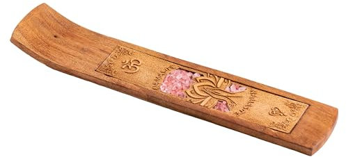 NKlaus Räucherstäbchenhalter Namaste mit Rosenquarz 26x5cm Räucherstäbchen Holzhalter 15832