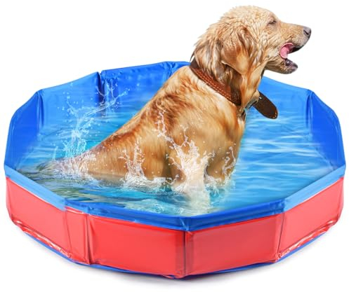 Piscina Plegable para Perros Gatos, Piscina para Mascotas, Bañera para Perros Portátil, Piscina para Perros con Válvula de Drenaje de Agua, Piscina de Verano para Mascotas, Bañera para Gatos, 50x8cm