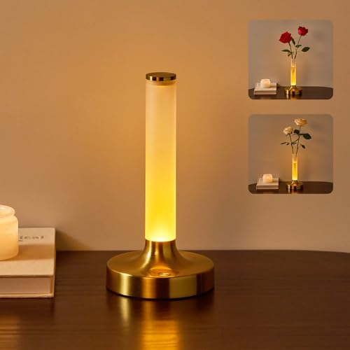 Gr4tec Tischlampe Kabellose mit Vasen-Design, LED Akku Tischleuchte 3600mAh, Dimmbare Tischlampe Touch mit 3 Farbmodi, Nachttischlampe Ohne Kabel, Tischleuchte Gold Für Esstisch Esszimmer Nachttisch