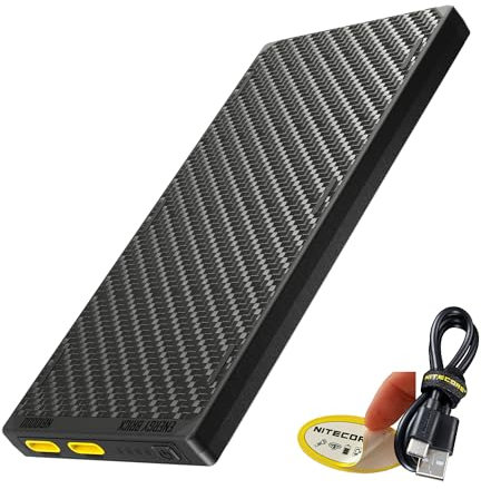 Nitecore NB10000 Gen III (Gen 3) Batterie externe ultra-fine, 10 000 mAh QC à charge rapide double ports USB-C pour téléphones, lampes de poche et lampes frontales, avec adaptateur USB-A et