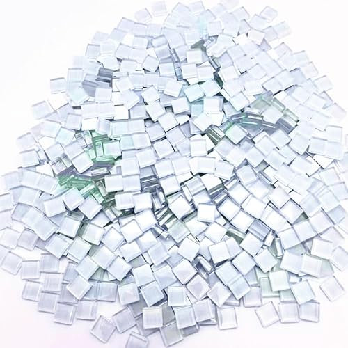 500G/ 1.1LB Bulk Crystal Mosaic Tiles, Assorted Color Opaque Mosaic Glass Crafts Supplies Handmade Crafts for DIY Picture Coaster Home Kitchen Bathroom Mosaic Decoration(0.4x0.4 inch, White)