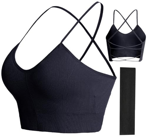 JSTHHTT Sport BH Damen, Yoga Bra mit Gepolstert, Gepolstert Crossback Fitness Sport Bra, Ohne Buegel Spaghettiträger Cross Back Design Push up BH, für Fitness Lauf Joggen