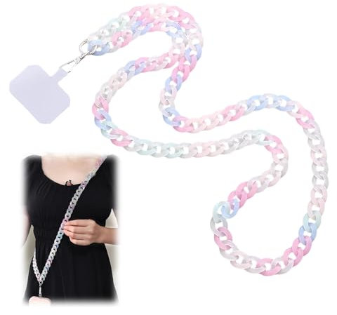 Wonvify Cordon Telephone Portable, Lot de Tour de Cou Telephone Universelle avec Patch, Couleur Longue Chaine Laniere en Acrylique, Chaine Pendentifs pour Smartphones Bijoux, 120 CM