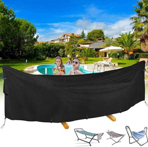 XUHCLY Housse Hamac Suspendu,Housse de Protection Hamac Exterieur Housse de Hamac Imperméable Tissu Oxford 210D Coupe-Vent Housse de Protection Hamac sur Pied (Size:380x17x80cm,Color:Black)