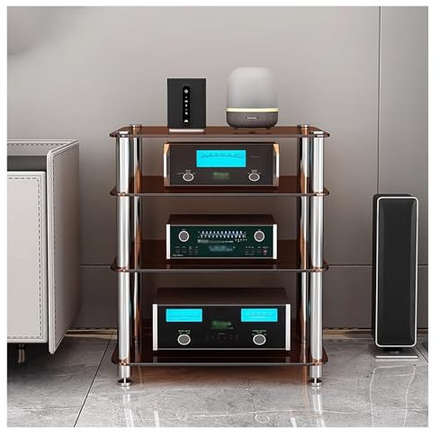 meuble hifi meuble chaine hifi Système De Rangement Stéréo Moderne Pour La Maison/le Bureau/le Salon, Meuble/étagère Pour Composants Stéréo Support Média Av, Étagère Audio-vidéo Sur Pied(Brown,4 shel