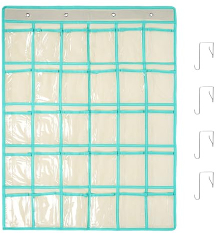 SAVORLIVING 30 klare Taschen Aufbewahrungstasche Für Klassenzimmer,Handygarage Schule,Handy Aufbewahrungsbox,Handy Organizer Klassenzimmer,Für Handys Und Taschenrechner,mit Haken (Beige)