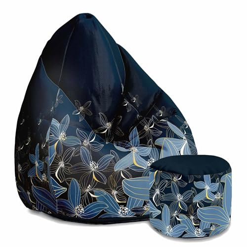 DreamRoots Sitzsack Erwachsene mit Füllung 80x80x120cm - Bean Bag Chair - Sitzsäcke mit Lehne und Hocker und Bezug - Sitzsack Sessel - Chill Sessel Oxford Navy Night